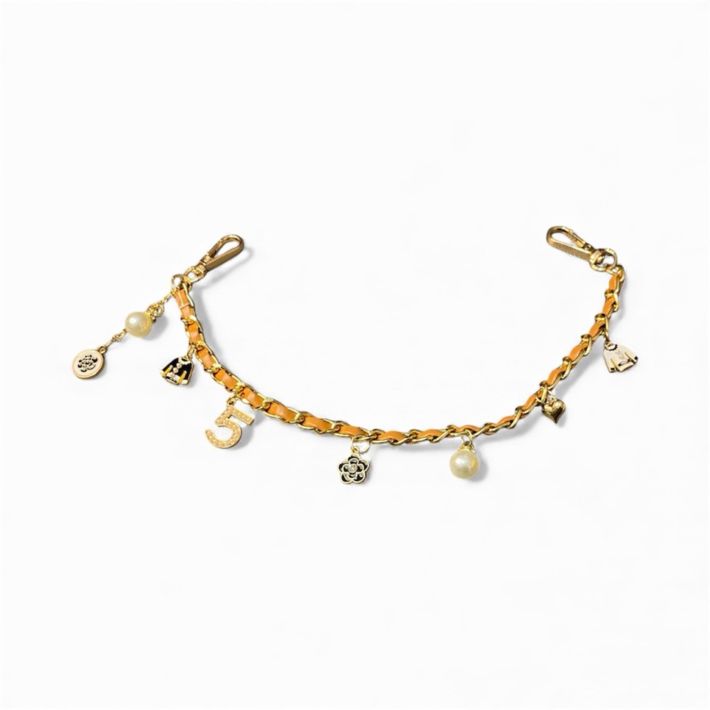 NWOT Faux Leather Brown Charm Bag Bracelet With Pearl Accents